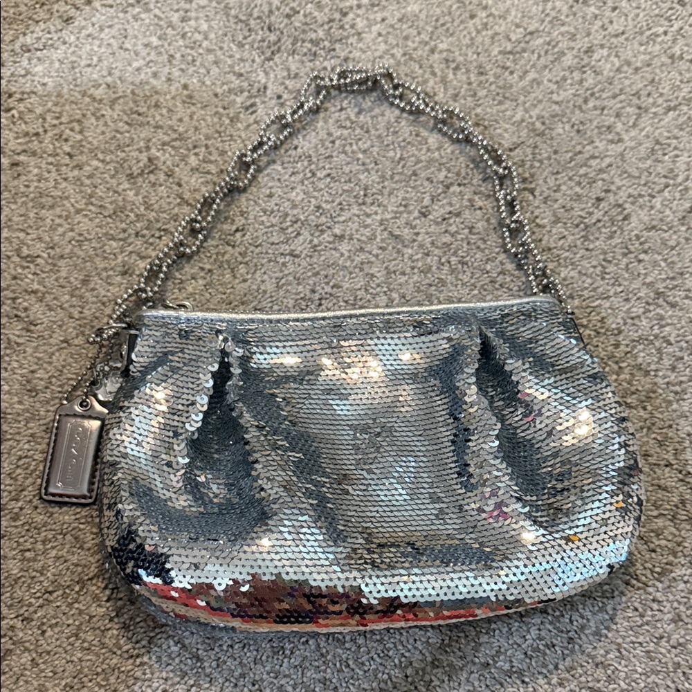 Coach Silver Sequin Wristlet